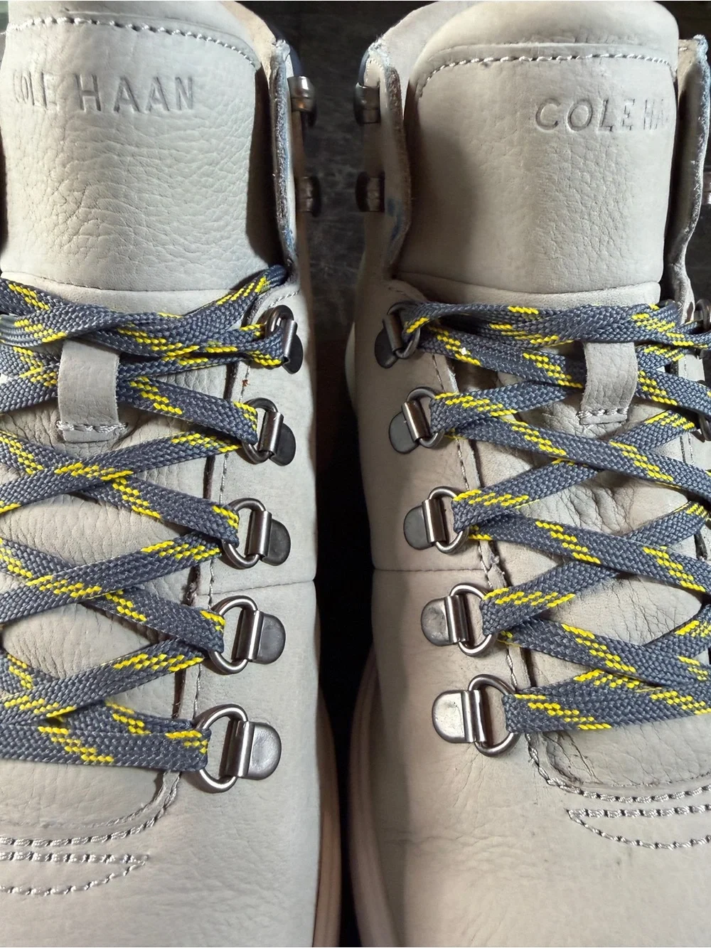 Cole Haan Light Gray Suede Chukka Boots with Yellow-Accent Laces